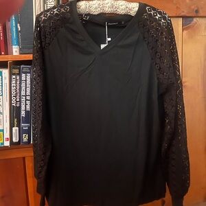 Black Lace Sleeve Top by Catherines